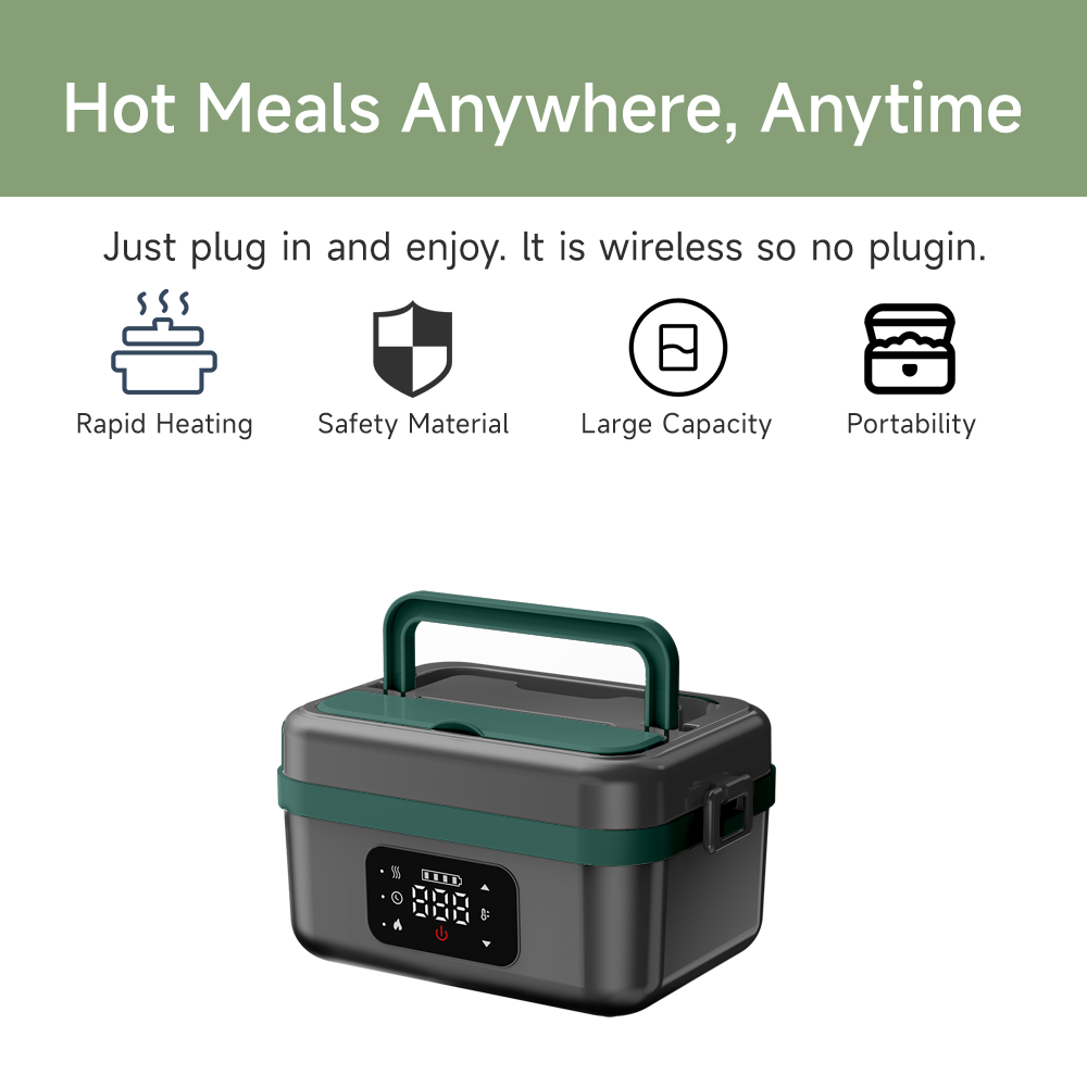 Cordless Electric Lunch Box for Adults, Kids, Men, Women, Rechargeable 16000mAh Battery, 1L Stainless Steel Container, Foodwarmer Fasting heating for Office, Truck Drivers, Construction Workers