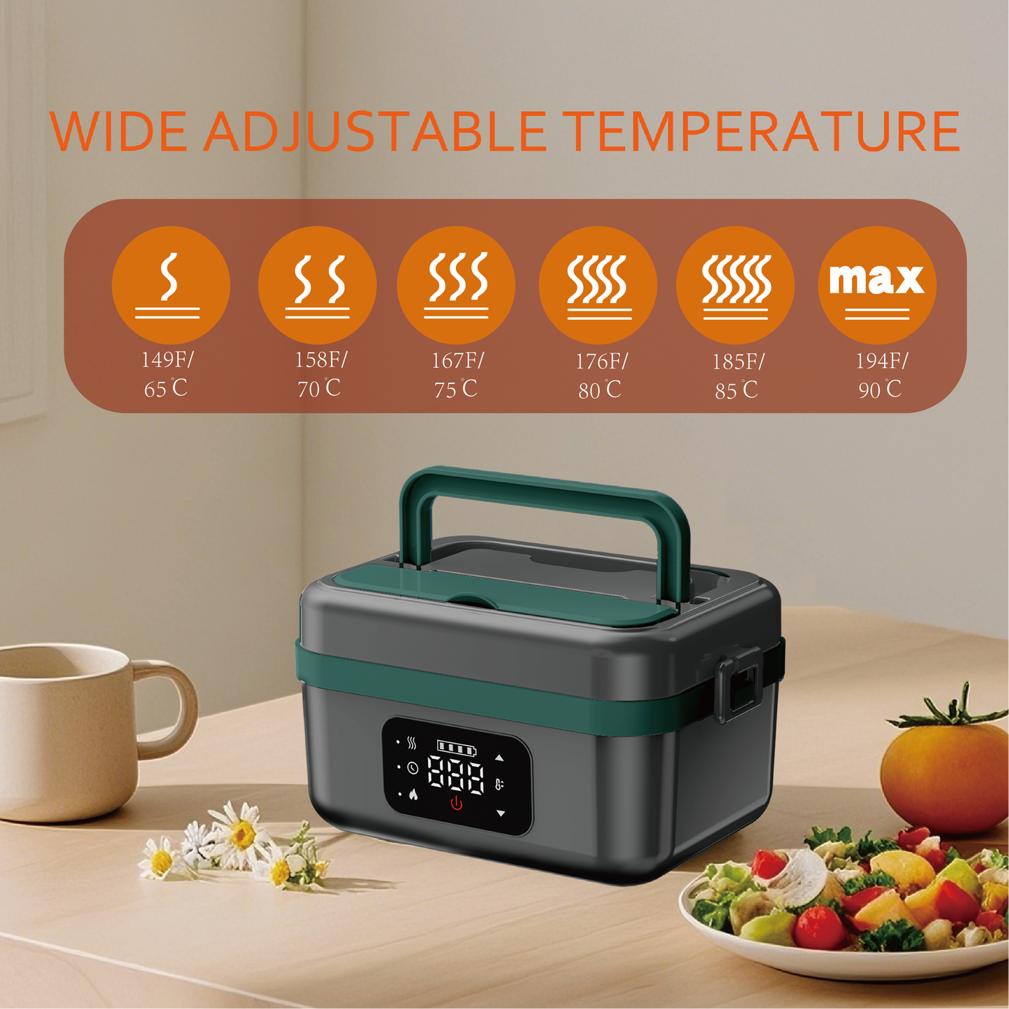 Cordless Electric Lunch Box for Adults, Kids, Men, Women, Rechargeable 16000mAh Battery, 1L Stainless Steel Container, Foodwarmer Fasting heating for Office, Truck Drivers, Construction Workers