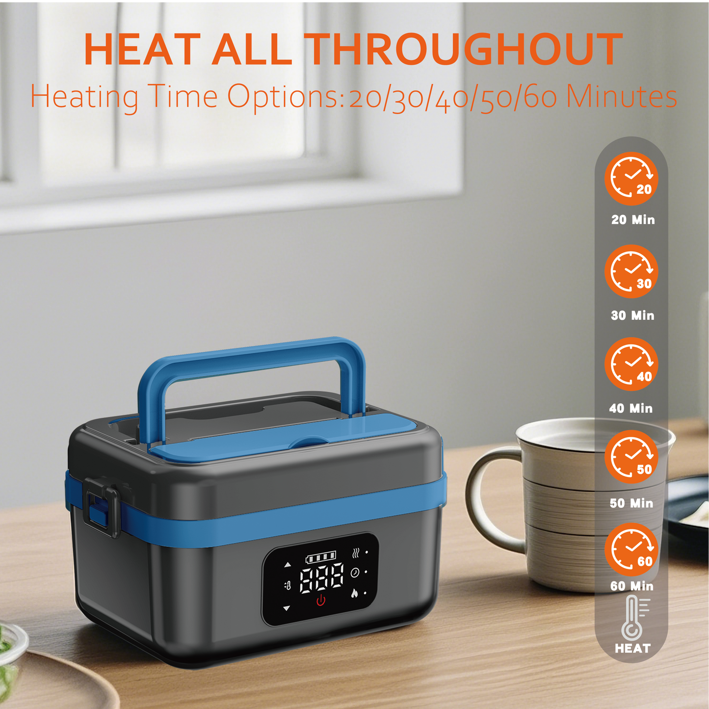 Efun Cordless Electric Lunch Box for Adults, 16000mAh Rechargeable Auto Heated Lunch Box, 1L Portable Self-Heating Food Warmer for Office, Picnic, Car & Outdoor Use