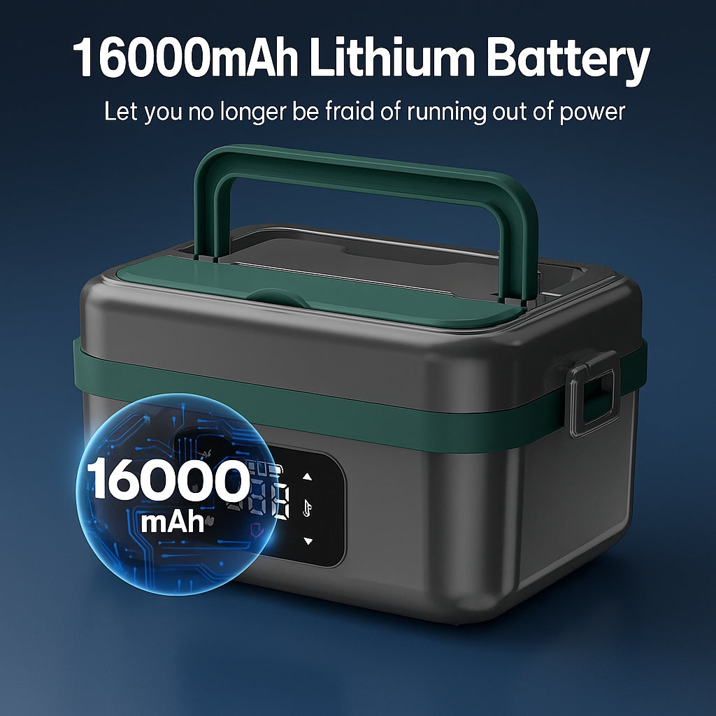 Cordless Electric Lunch Box for Adults, Kids, Men, Women, Rechargeable 16000mAh Battery, 1L Stainless Steel Container, Foodwarmer Fasting heating for Office, Truck Drivers, Construction Workers