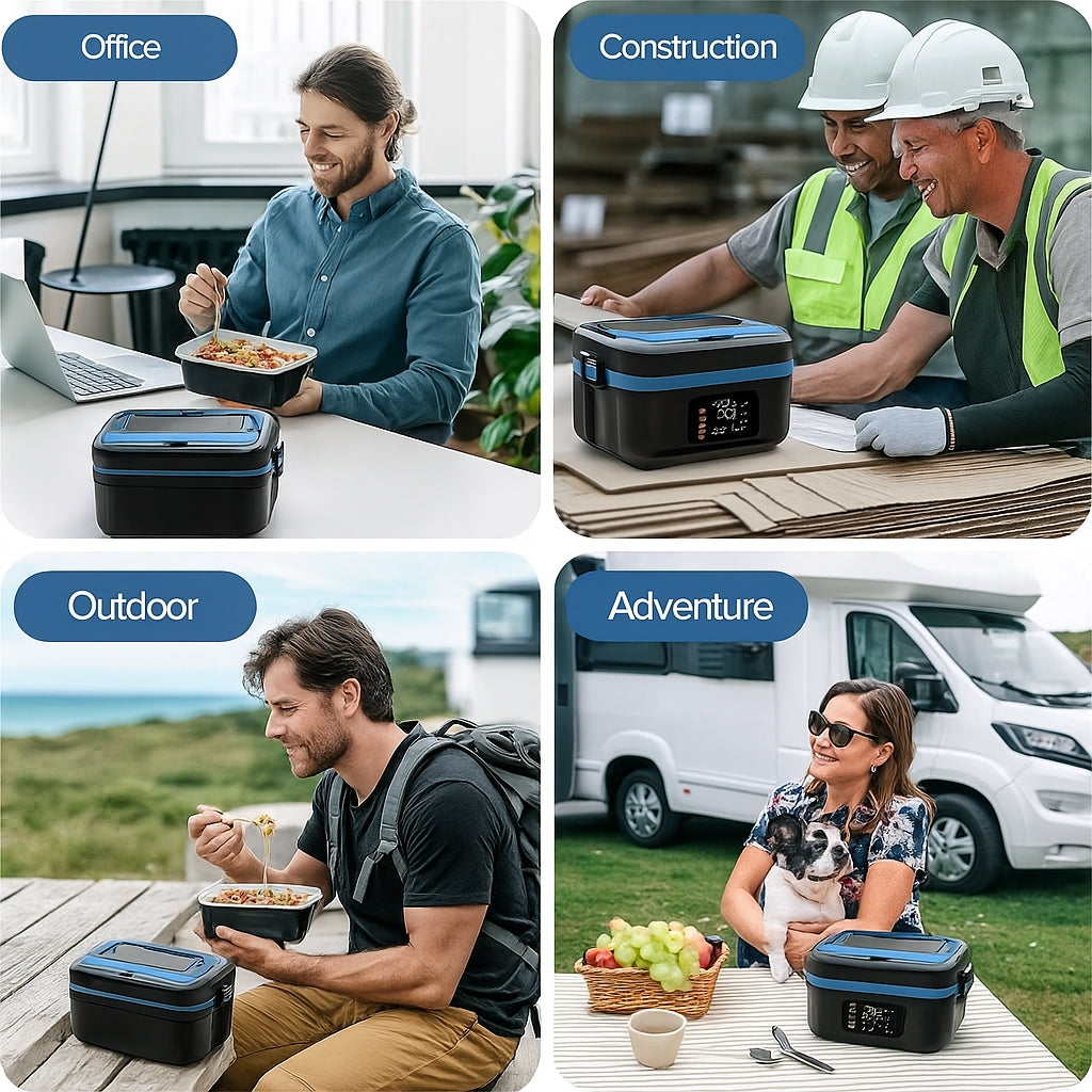 Efun Cordless Electric Lunch Box for Adults, 16000mAh Rechargeable Auto Heated Lunch Box, 1L Portable Self-Heating Food Warmer for Office, Picnic, Car & Outdoor Use