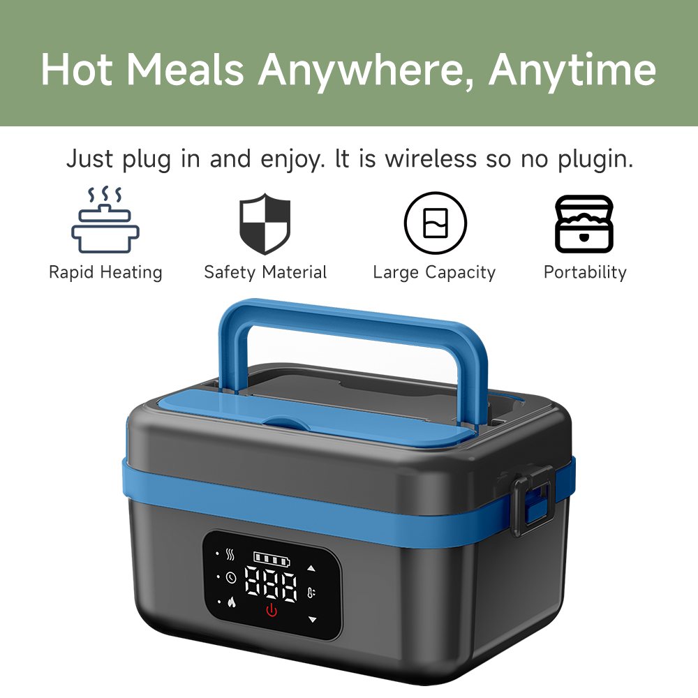Efun Cordless Electric Lunch Box for Adults, 16000mAh Rechargeable Auto Heated Lunch Box, 1L Portable Self-Heating Food Warmer for Office, Picnic, Car & Outdoor Use