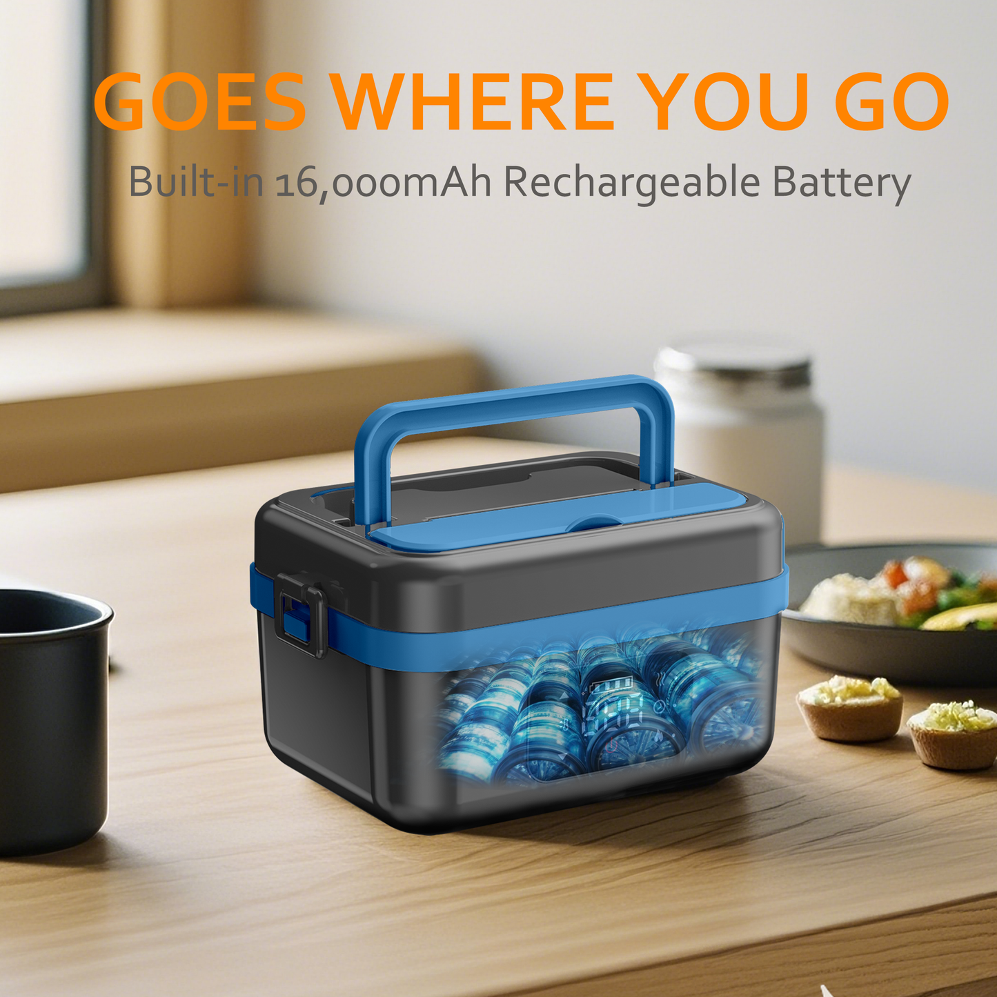 Efun Cordless Electric Lunch Box for Adults, 16000mAh Rechargeable Auto Heated Lunch Box, 1L Portable Self-Heating Food Warmer for Office, Picnic, Car & Outdoor Use