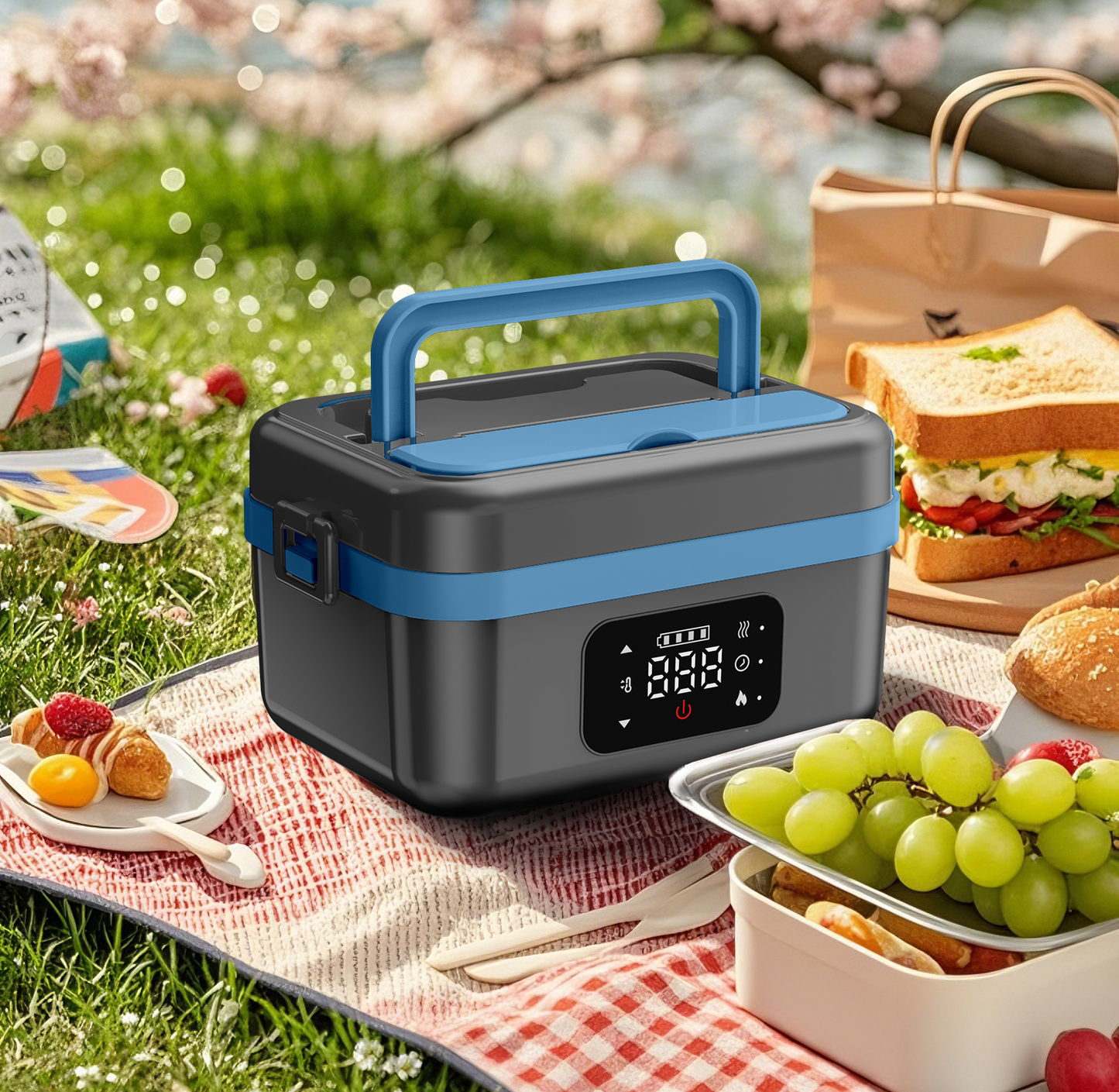 Efun Cordless Electric Lunch Box for Adults, 16000mAh Rechargeable Auto Heated Lunch Box, 1L Portable Self-Heating Food Warmer for Office, Picnic, Car & Outdoor Use