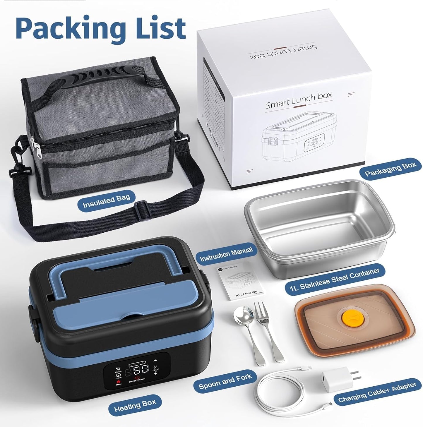 Efun Cordless Electric Lunch Box for Adults, 16000mAh Rechargeable Auto Heated Lunch Box, 1L Portable Self-Heating Food Warmer for Office, Picnic, Car & Outdoor Use