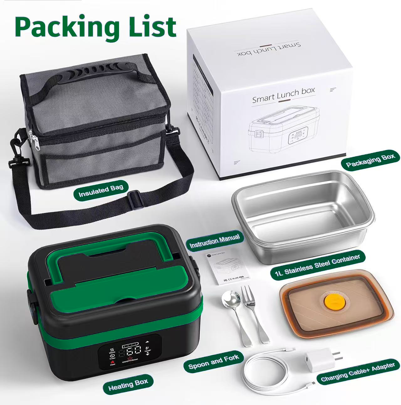Cordless Electric Lunch Box for Adults, Kids, Men, Women, Rechargeable 16000mAh Battery, 1L Stainless Steel Container, Foodwarmer Fasting heating for Office, Truck Drivers, Construction Workers